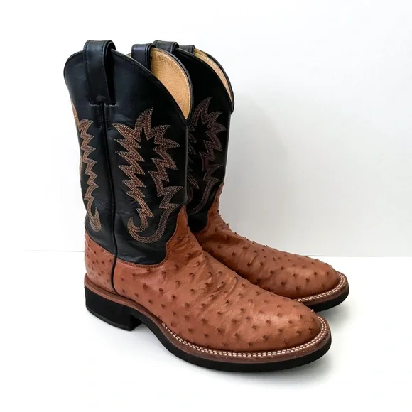 Smooth Ostrich Justin Tekno Crepe Square Toe Boots Justin Crepe